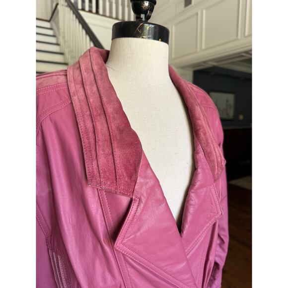 Vintage 80s Mauve Pink Leather Suede Jacket StreetWear Street Style FlyGirl Alt - Picture 8 of 12